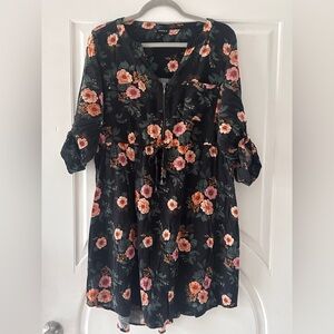 Torrid Black Floral Long Sleeve Dress